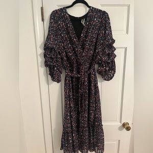 Julian Taylor Chacha Sleeve Spot Print Surplice Midi Dress